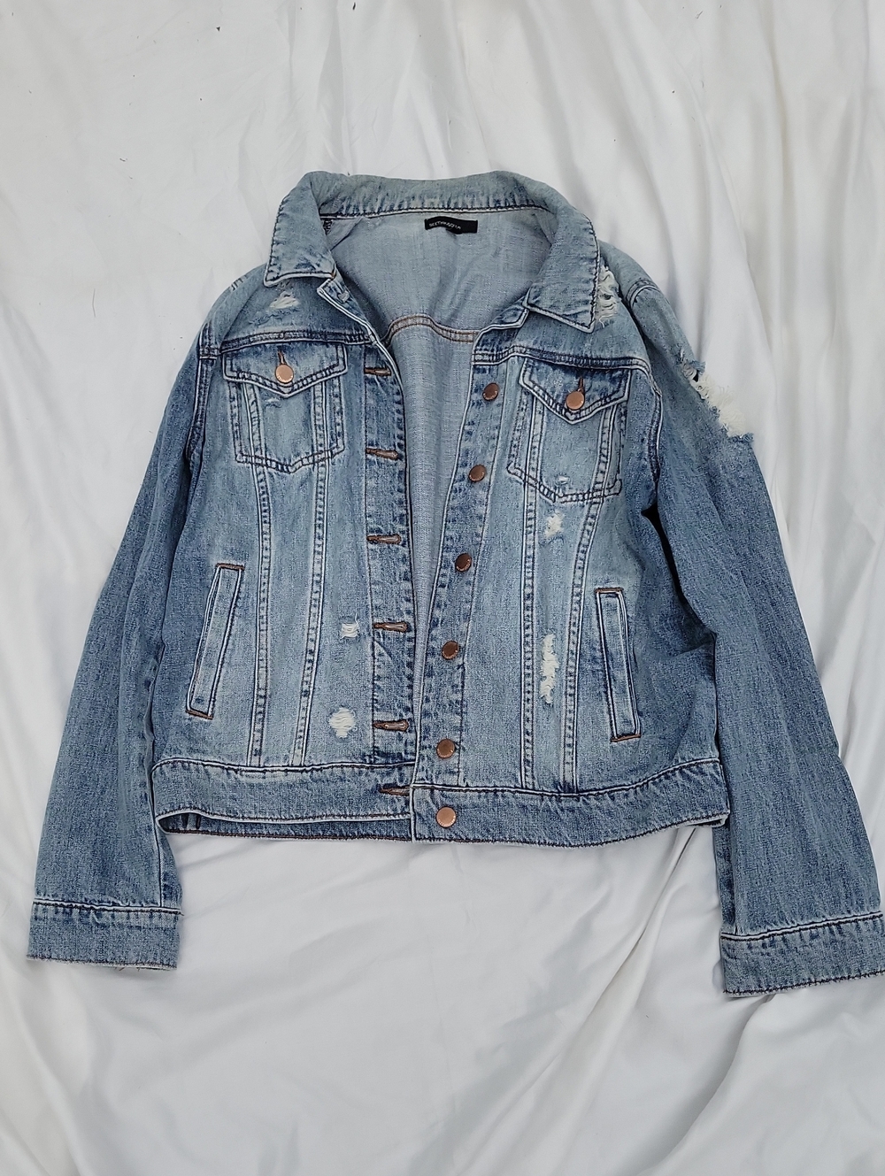 See Thru Soul Women's Distressed Denim Jacket Oversize Fit Size Small